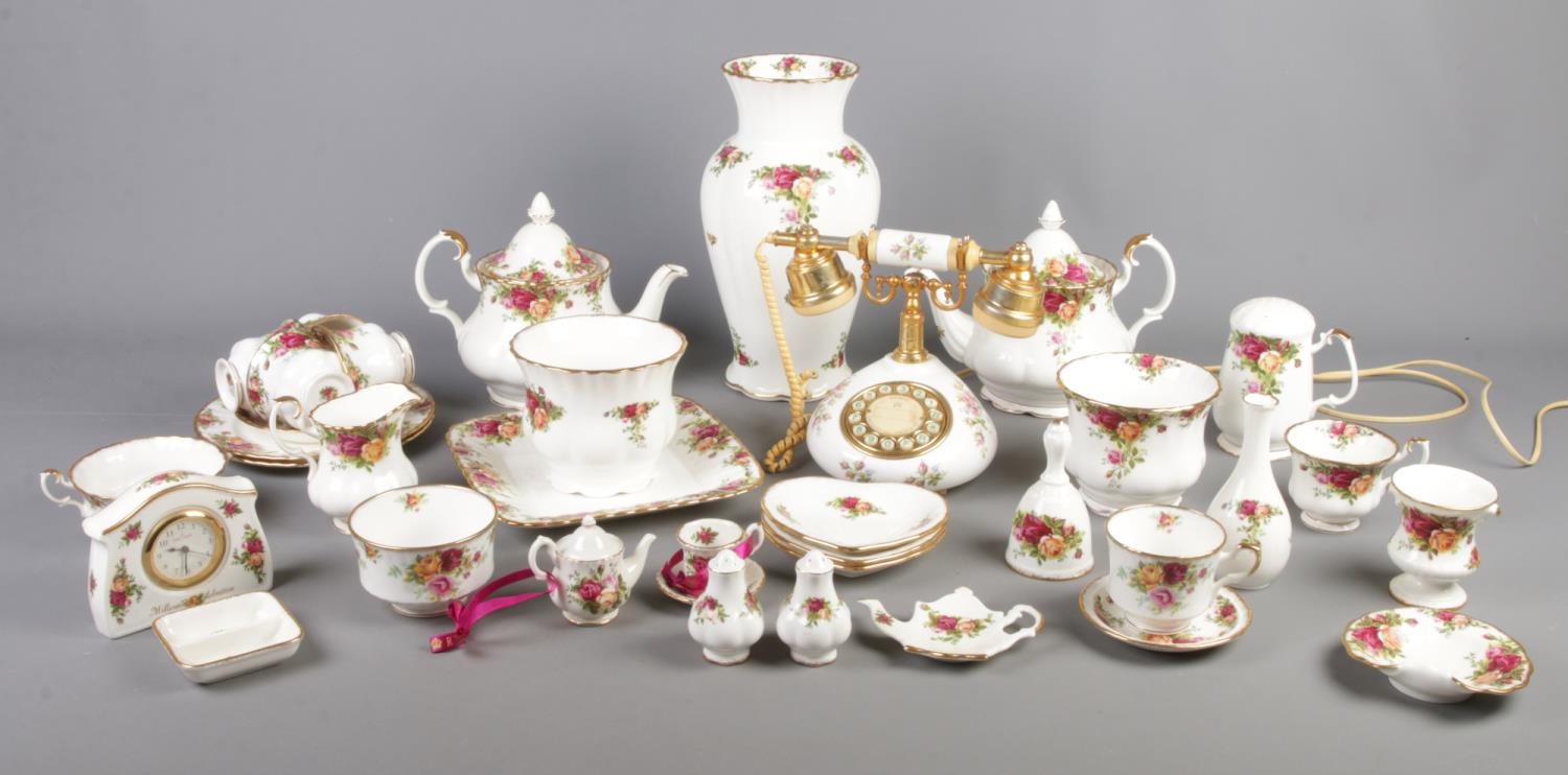 A collection of mainly Royal Albert Old Country Roses ceramics. To include Moss Rose telephone,