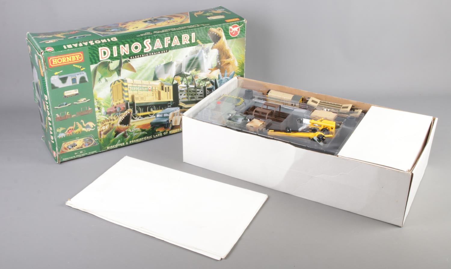 A boxed Hornby Dino Safari train set. Box has been opened.