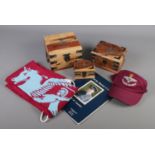 A collection of Parachute Regiment related items. Includes boxes, flag, cap and Cyril Joe Barton