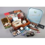 A large quantity of collectables. Includes Star Wars magazine, badges, Parker pen, brewery tray,