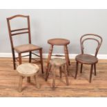 A collection of assorted furniture, to include turned stools and bergere base chair.