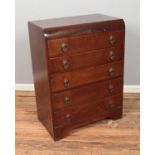 A hardwood chest of five drawers. Approx. dimensions 76cm x 45cm x 101cm.