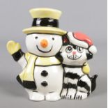 A Lorna Bailey ceramic figure, modelled as a snowman and cat.