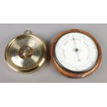 Two wall barometers. Includes oak Frost example and Diplex.