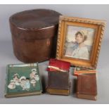 A small quantity of miscellaneous. Includes hat box, razor sets, gilt framed print of a young