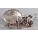 A collection of silver plated items. Includes Alex Clark & Co Welbeck Plate tray, Sheffield plate