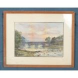 JF Slater, a framed watercolour, landscape scene with a bridge. 23cm x 33cm.