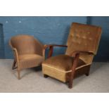 A mid century arm chair along with a Lloyd Loom Lusty chair.