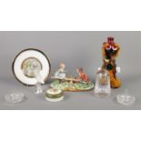 A small collection of assorted glass and ceramics, to include Capodimonte style see saw figure