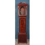 A Georgian mahogany longcase clock case, featuring double swan neck pediment and diamond marquetry