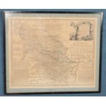 A framed 19th century engraved map. An Accurate Map of the West Riding of Yorkshire Divided into