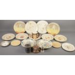 A quantity of ceramics. Includes Royal Crown Derby stand, Masons plates, Royal Doulton plates,