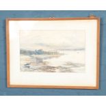 Thomas Swift Hutton (1860-1935), a framed watercolour, coastal scene. Titled Dunstaffnage Castle