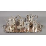 A collection of silver plated items. Includes CRB A1 silver on copper tray, cruet set, Roberts &