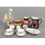 A collection of mainly Victorian ceramics. Includes flatback figure, Royal Worcester pot, Wedgwood