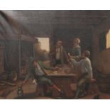 An 1896 gilt framed oil on canvas depicting tavern scene, signature indistinct. Approx. dimensions