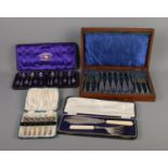 A collection of silver plated flatware to include Lockwood Brothers, Silver collared fish set, cased