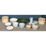 A quantity of enamel kitchenalia. Includes bowls, jug, pots, etc.