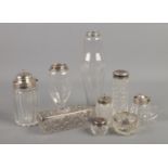 A good quantity of silver mounted glassware. Includes Charles Rennie Mackintosh style example.