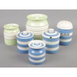 A collection of storage pots. Includes TG Green Cornish ware and Gibsons.
