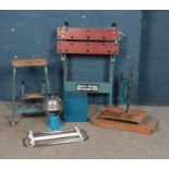 A collection of assorted items to include Black and Decker Workmate 400 workbench, metamorphic stool