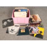 A box of LP records. Includes Rod Stewart, Animals, Phil Collins etc.