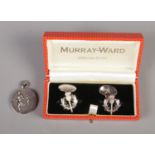 A pair of silver Murray-Ward thistle cufflinks stamped 925 in original box along with a Birmingham