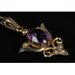 A 9ct Gold Edwardian amethyst and pearl pendant on 9ct Gold dainty chain. Total weight: 1.8g