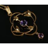 An Edwardian 9ct Gold amethyst pendant on 9ct Gold trace chain. Total weight: 2.4g