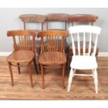 Six assorted chairs including painted kitchen example. Woodworm.