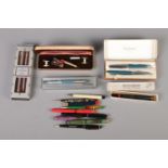 A collection of assorted pens including Stratton Telescopic pencil, Conway Stewart fountain pen
