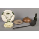 A quantity of assorted items, to include bread plate, Poole pottery plate, copper bed warmer and