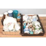 Four boxes of mainly assorted ceramics, to include Lladro figures, Japanese cups and saucers, part