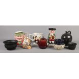 A good collection of ceramics, including Royal Crown Derby Barn Owl figure, Rockingham teapot with