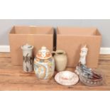 Two large boxes of mainly ceramics, to include Johnson Bros. 'Rose Chintz' part service, a