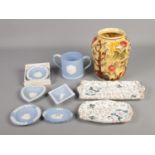 A collection of assorted ceramics to include Wedgwood jasper ware, Indian Tree and Old Foley.