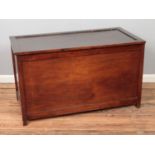 A stained pine blanket box. Approx. dimensions 113cm x 57cm x 66cm.