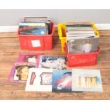 Three boxes of records of mainly pop and rock examples including Ultravox, Madonna, Elvis, Spandau