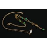 Two 9ct Gold necklets, comprising of turquoise beaded and pearl examples. Total weight: 3.7g