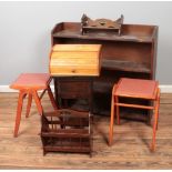 A collection of assorted furniture to include sewing box with contents, upholstered stool,