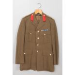 A Brigadiers No.2 dress uniform with medal ribbons. Bearing label for Rogers, John Jones Ltd.