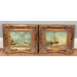 Two gilt framed oil on board seascape paintings, both signed. "T S Robins" and "M Butterworth".