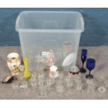 A quantity of ceramics and glassware. Includes Worcester vase, Edwardian glasses, etc. Worcester