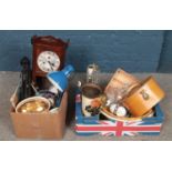 Two boxes of assorted miscellaneous, to include Royal Worcester lidded tureen, table lamps, camera