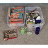 Two boxes of miscellaneous to include Wedgwood, silver plate, children's annuals, etc.