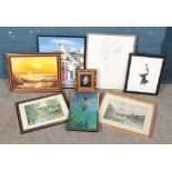 A quantity of framed paintings and sketches. To include G.W Wheelhouse, Ponsonby, Cliffe, Billit,