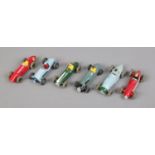 Six Dinky Toys diecast racing cars including Talbot Lago, Gordini, H.W.M, Maserati, Ferrari and