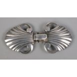 A small Georg Jensen sterling silver belt buckle, in the form of stylised shells. Stamped '44,