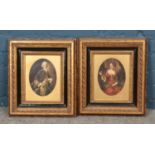 A pair of gilt framed portrait prints depicting noble man and woman. Approx. dimensions including