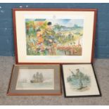 Three framed prints, including Limited Edition (227/200) 'From Barrosa to the Millenium, signed by